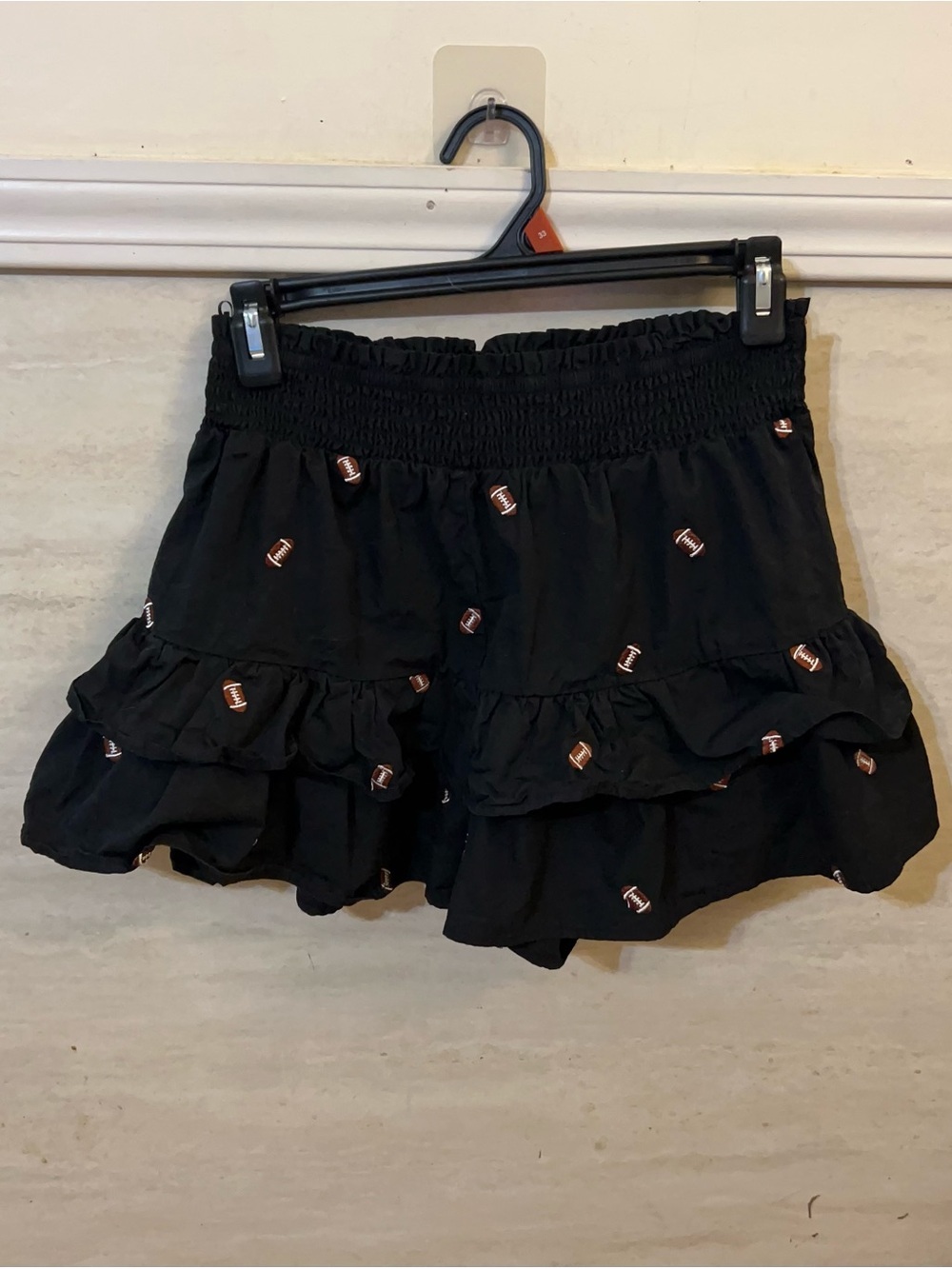 TIMING black tiered Ruffle Mini Skirt with Embroidered Football Print
